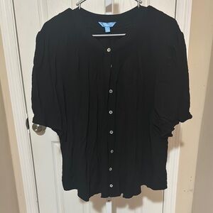 Draper James Black Ruffled Sleeve Button Down Shirt